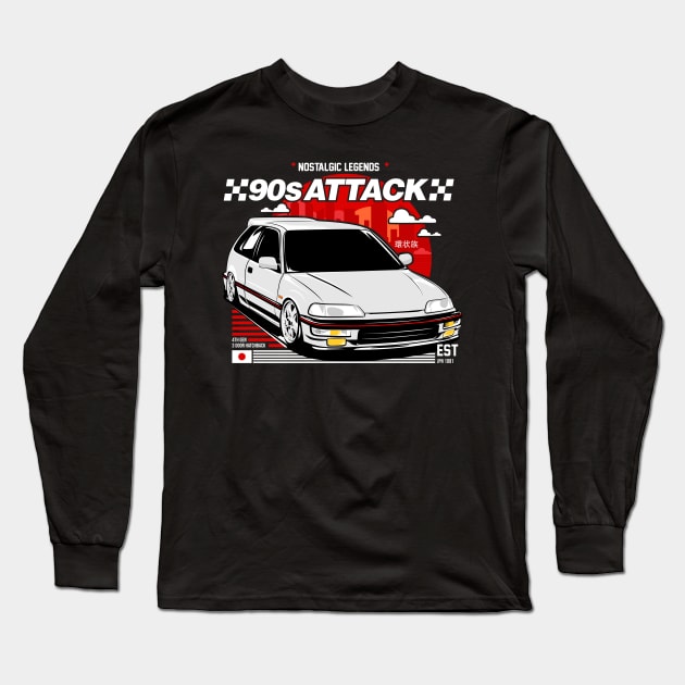 Honda Civic EF 90s Attack JDM Long Sleeve T-Shirt by ninetiescustoms